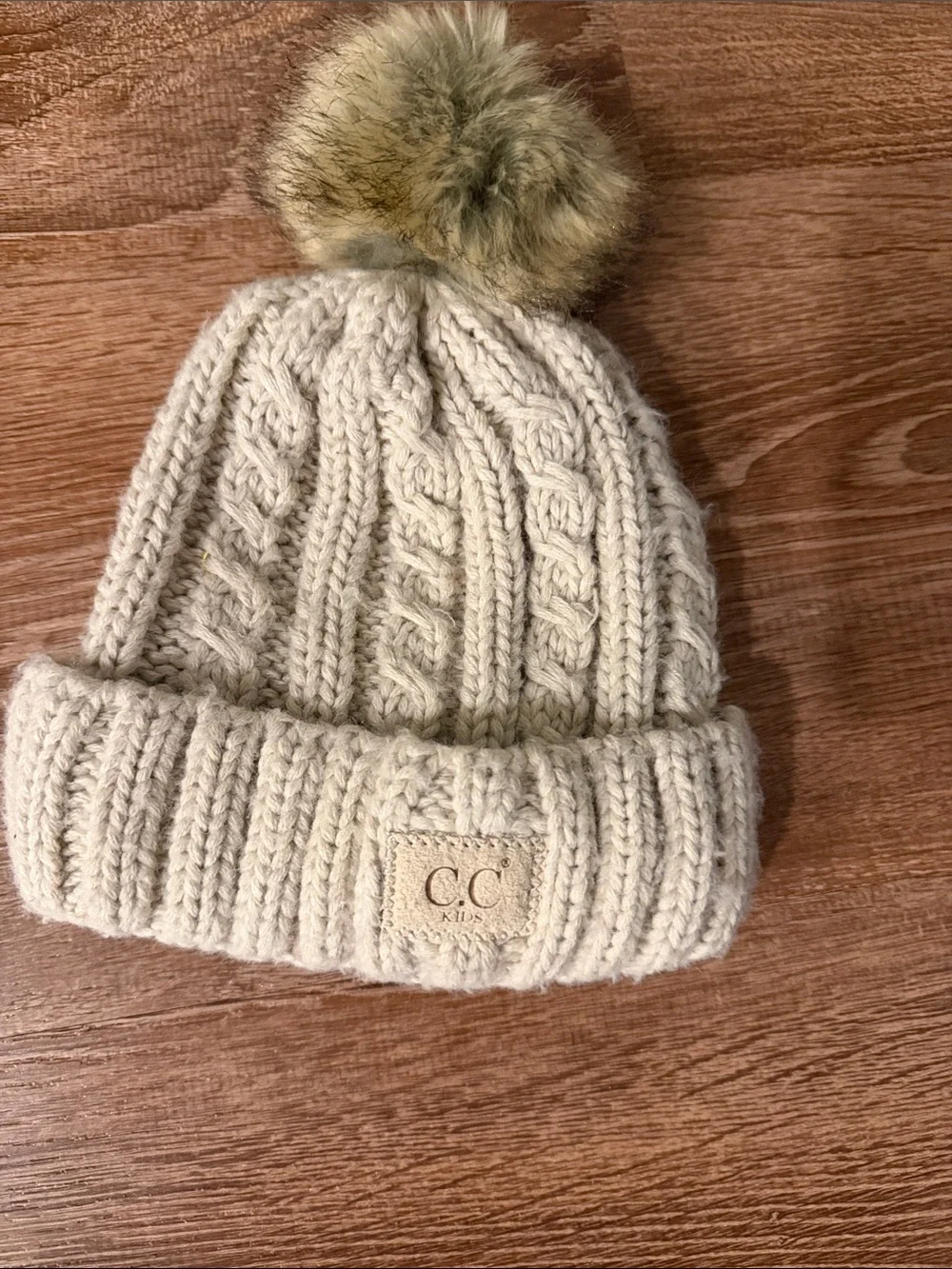 C.C Kids Cream Cable-Knit Pom Pom Hat